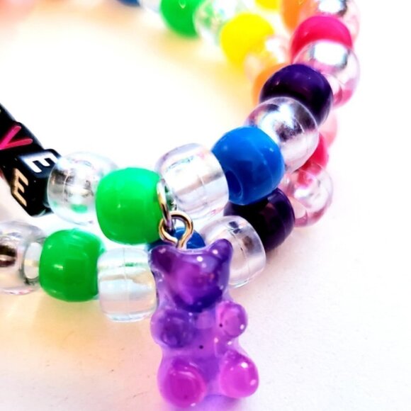 Rave Bunny Rainbow Kandi bracelet set with gummy bear charm - Picture 3 of 4